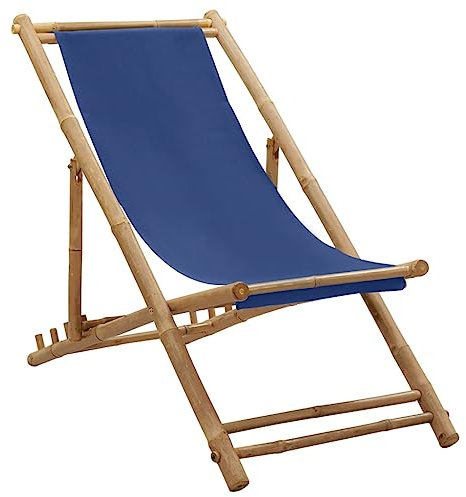 vidaXL Liegestuhl Klappbar Strandliege Sonnenliege Gartenliege Klappstuhl Campingstuhl Faltliege Strandstuhl Bambus Segeltuch Marineblau