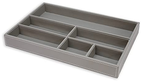 OSCO Grey Faux Leather Drawer Organiser Tray – Modern Minimalist Stationery & Jewellery Display – Drawer Tidy Tray for Office, Home & Bedroom – H4 × W34 × D22.5 cm