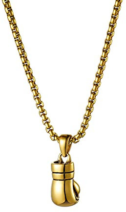 JewelryWe Schmuck Herren Halskette mit Edelstahl Boxhandschuhe Anhänger & Weizenkette Gold
