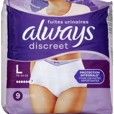 Culottes Pour Fuites Urinaires Always Discreet Femmes Plus, Taille L, x9 Culottes, Retiennent Les Fuites Et Les Odeurs, Confortables Et Presque Imperceptibles