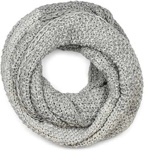 styleBREAKER Damen Strick Loop Schal 2-Farbig mit Ombre Farbverlauf, Reiskorn Strickmuster, warmer Winter Strickschal 01018165, Farbe:Hellgrau-Grau