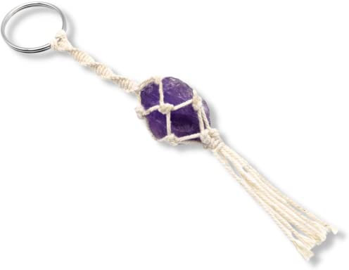 LAVISA Makramee Schlüsselanhänger - Wunderschöner Edelstein Anhänger - Jeder Stein ein Unikat - Heilende Wirkung, intensive Farben, Talisman, Glücksbringer (Amethyst)