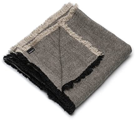 LinenMe Natural Black Leinen Plaid Rustico Fringe, 260 x 240 cm
