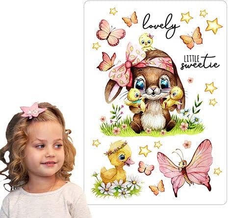 ilka parey wandtattoo-welt Bügelbilder Hase Häschen Küken Sterne Schmetterlinge Set in A5 Applikation Kissen Shirt Taschen Bügelbild Bügelmotiv Patch Aufbügelbilder bb245