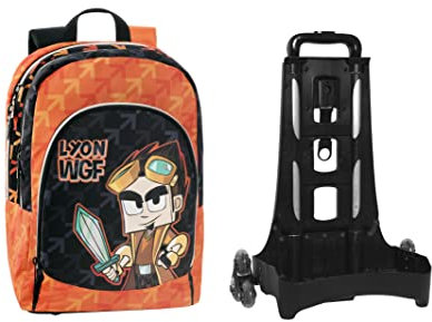 Franco Cosimo Panini Zaino Organizzato Trolley Staccabile New Lyon Gamer, Nero Arancio