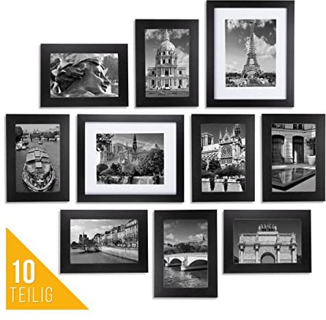 Postavo Set di 10 cornici portafoto in legno di alta qualità, formato verticale o orizzontale, colore nero