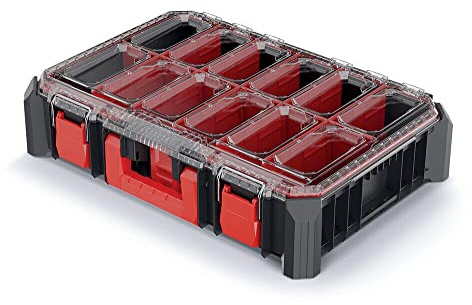 Sorting Box, Assortment Box, Small Parts Magazine with Dividers, Transparent Decker, Stackable, 543 x 368 x 122 mm