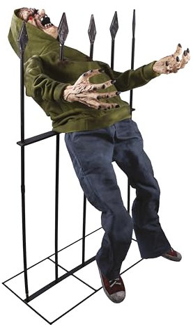 P'tit Clown - 22337 - Automate Halloween Animé - Animatronique - Animatronics - Zombie Empalé Sonore et Lumineux - Décoration Effrayante et Réaliste - Piles Non incluses (4xAA) - 140 cm