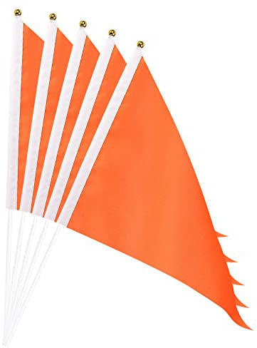 sourcing map Bandera Naranja con Palo, Banner Bandera DIY Mini Triángulo de Mano 30x20cm para Festival Eventos Fiesta Decoración, Paquete de 12