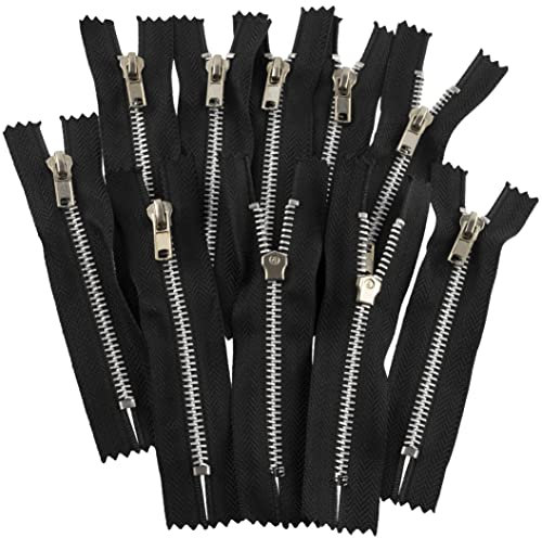 AERZETIX - C61499-10er-Set Reißverschluss Nr. 4 nicht trennbar 10 cm aus metall- aluminiumfinish - farbe schwarz - schieber für lederwaren dekoration nähen jeans rock kleid hose kurzwaren