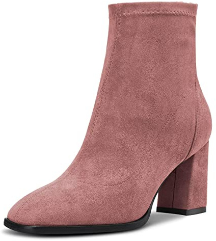 Saekcted Donna Alto High Chunky Blocco Tacco Heel Chiusa Quadrata Punta Stivaletti Slip-on Classico Cerniera 7.5 CM Heels Scarpe Rosa 36 EU