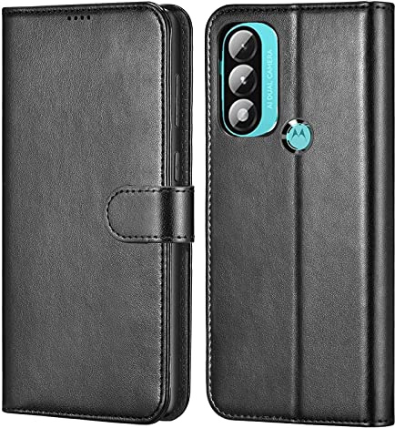 NWNK13 For Motorola Moto E20 / E30 / E40 Case Leather Wallet Book Flip Folio Stand View Magnetic Closure with Card Slots Cover for Moto E30 (Black)