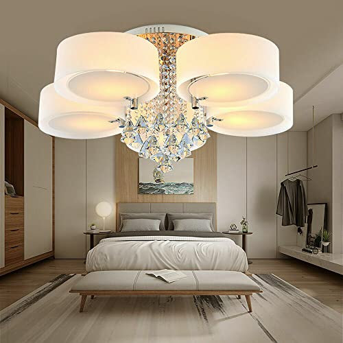 YISSALE LED Kristall Deckenlampe 5 Flammig Hängeleuchte Kronleuchter Wohnzimmer mit Fernbedienung Modern E27