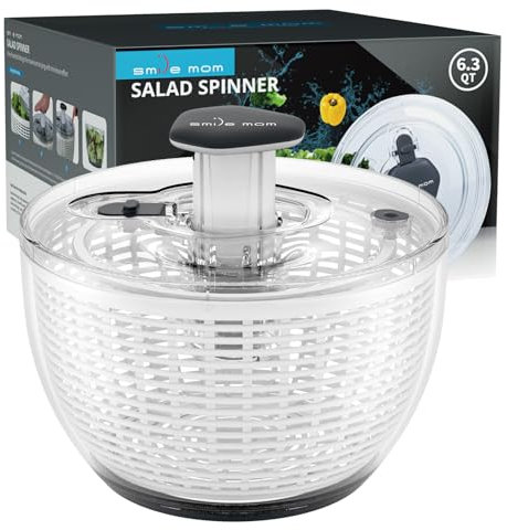 Smile mom Grande centrifuga per insalata, grande centrifuga per insalata, grande rondella per insalata, ad alta efficienza, per lavare e asciugare verdure a foglia, facile da premere con una sola