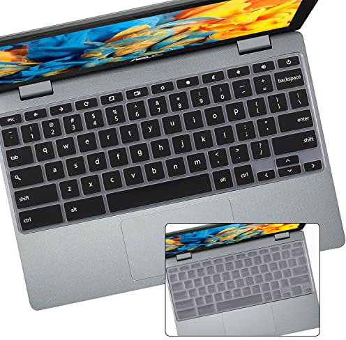 2 PCS Keyboard Cover for 2020-2022 11.6 14 ASUS Chromebook C203XA C425 C403 C223 C214 C213 C204 C202, ASUS Chromebook CX1 CX1100 CX1101 CX1400 (NOT FIT C433 C436 CX1500 CX1700)-Black+Clear