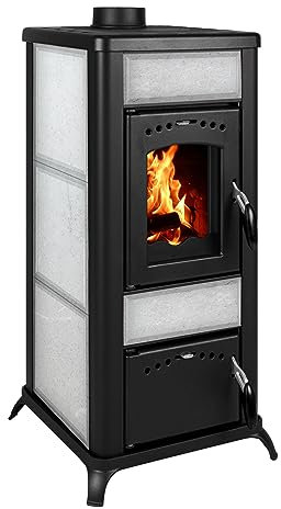 5,6 kW Kaminofen Bruno Janos - Schlichter Holzofen - Außenverkleidung mit Speckstein in Grau