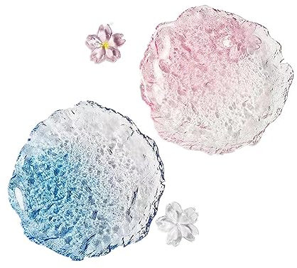 Lot de 2 assiettes à dessert en verre cristal transparent rose et bleu pour apéritif, crème glacée, fruits, gâteau à salade, pour thé de l'après-midi, mariage, fête