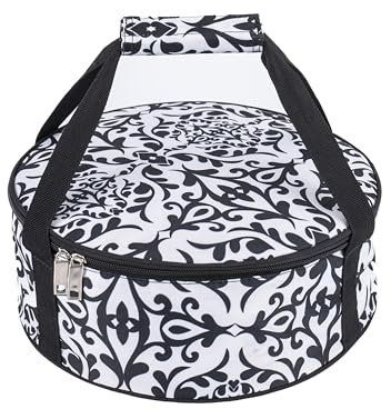 FATOLXX Round Insulated Pie Carrier - Round Portable Potluck Casserole Cheesecake Hot or Cold Dish Food Container with Handle for Picnics, Parties, Cookouts,Church Mission and Outdoor Events - Black