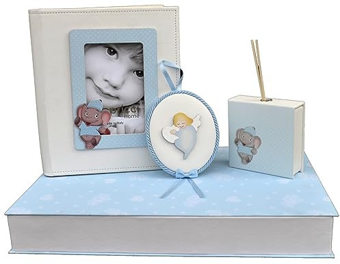 Welcome to the World: Elephant Gift Set with Album, Perfumer with Chopsticks and Sopraculla with Music Box Newborn (Light Blue)