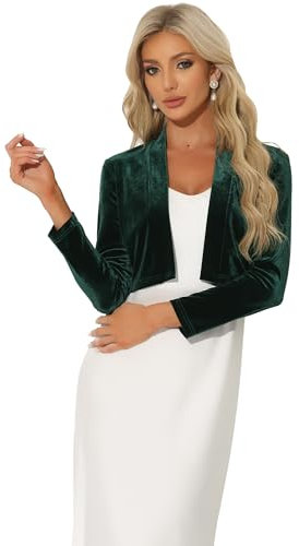 Allegra K Velvet Shrug for Women Long Sleeve Open Front Cardigan Cropped Bolero Jacket Green XL