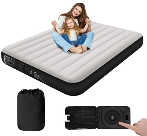 ZODAS Double Airbed with Built in Pump, Inflatable JUST One-click, Air Mattress Double Air Bed Electric Inflatable Mattress Self Inflating Bed Blow up Mattress Air Guest Bed, 198x152x25cm