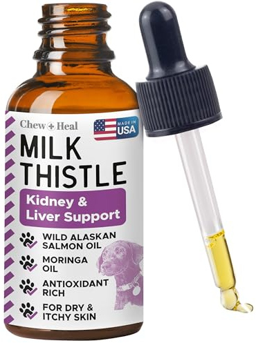 Milk Thistle for Dogs Liver Support - 2 oz Liquid Milk Thistle Supplement for Kidney and Liver Support - with Wild Alaskan Salmon Oil and Moringa Oil