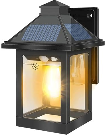 Moman Lampe Solaire Exterieur, Lampadaire Solaire Murale Vintage avec Détecteur de Mouvement 3 Modes Étanche IP65 Applique Solaire pour Jardin Cour Patio, Projecteur-Solaire-Exterieur-Eclairage-Lampe