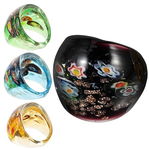 CALLARON 4 Stück Glasring im Ethno-Stil Fingerringe aus Glas für Damen Glasringe zur Dekoration personalisierte Ringe Frauenringe Straße Schmuck schmücken Fräulein