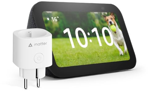 Echo Show 5 (3e génération) | Anthracite + Meross Prise Connectée Matter, Fonctionne avec Alexa - Kit de démarrage Maison connectée