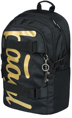 Baagl Schulrucksack für Jungen Teenager - Skateboard Rucksack - Kinderrucksack mit Laptopfach und Brustgurt für Schule (Skate Gold)