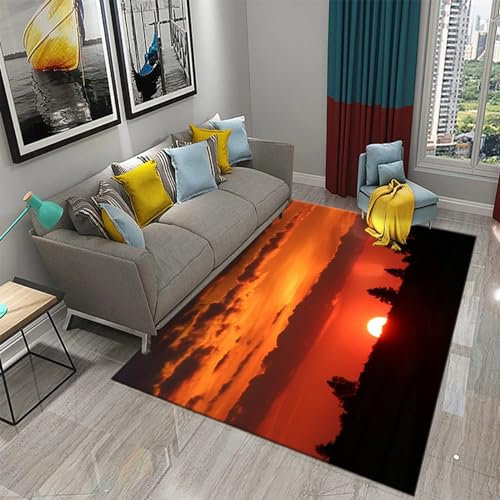 Tappeto Salotto Pelo Corto - Moderni Tappeti Soggiorno,Tappeto Camera Da Letto Lavabile,Decoration Casa, Tappeti Grandi Antiscivolo Morbido, Scenario Naturale Bellissimo Tramonto Sul Mare 50 X -2X6Z0G