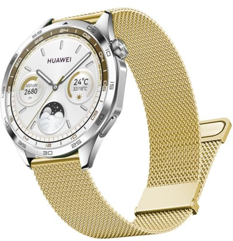 DEALELE Strap Compatible with Samsung Galaxy Watch 46mm / Galaxy 3 45mm, 22mm Stainless Steel Metal Magnetic Mesh Bands for Huawei Watch GT5 / GT5 Pro / 4/3 Pro / GT4 / GT3 46mm Women Men, Gold