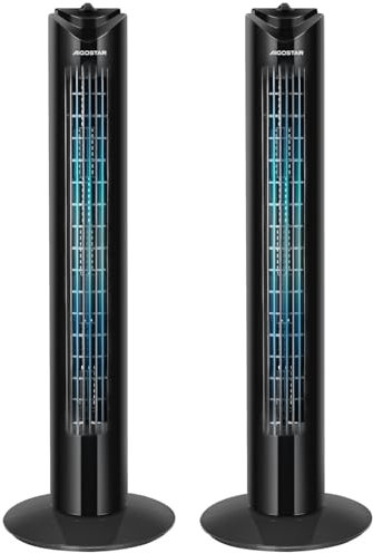Aigostar Ventilador de Torre, Silencioso, 3 Velocidades, Oscilación de 85º, Temporizador 120 min, 82 cm de Alto, Diseño Compacto, Fácil Instalación, Ventilador de Pie Portátil 45W, Negro, 2 Unidades