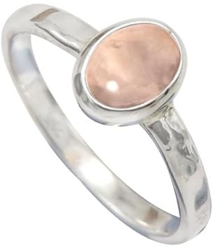 JEWELFORCE 925 Sterling Silber Rosenquarz-Edelstein-Ring für Herren und Damen, Stein-Bandring, Ring aller Größen, handgefertigter Schmuck JSR-1080BX_56 (17.8)