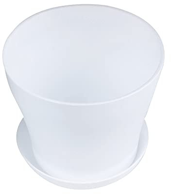 Rtppyakk Pot de fleurs en plastique avec support pour soucoupe rond brillant décoration maison jardin décoration blanc haut calibre - 14 cm