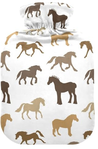 Hot Water Bottle with Cover, Animal Horse 1L Leakproof Hot Water Bag for Hand Feet Warmer, Neck, Shoulder, Back, Muscle Pain Relief, Cold Compress