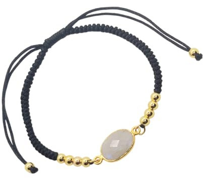 Bracelet Pierre de Lune, lithothérapie, pierre naturelle, femme Bracelet ajustable noir réglable