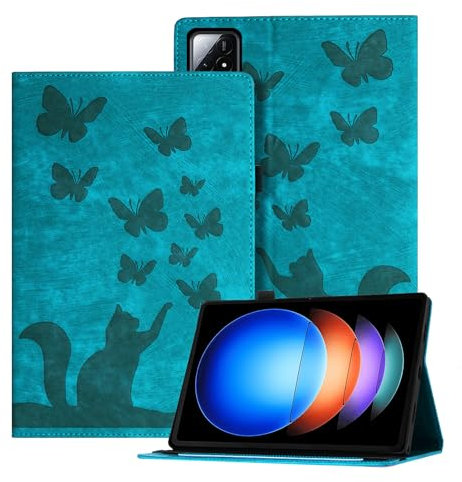 Auslbin Goffrato Cover compatibile con Xiaomi Pad 6S Pro 12.4, Custodia per Tablet in Pelle PU Retrò a Tema Farfalla e Gatto per Xiaomi Pad 6S Pro, Verde
