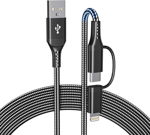USB auf USB C Lightning Kabel 2M, 2 in 1 Android Auto & Apple Carplay Multi USB Ladekabel, Universal Nylon Geflochten USB C Kabel Schnellladekabel für iPhone 16/15/14/13/Samsung Galaxy/Huawei