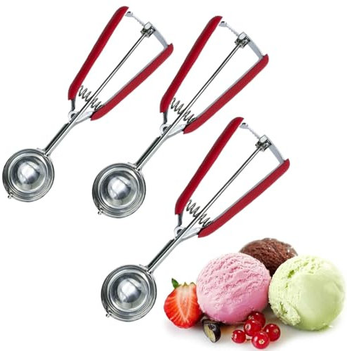 3 Pcs Cookie Scoop of Rubber Easy Trigger,Ice Cream Scoop,Stainless Steel Ice Cream Scoop for Baking Mash Potato Bakin and Ice Cream.