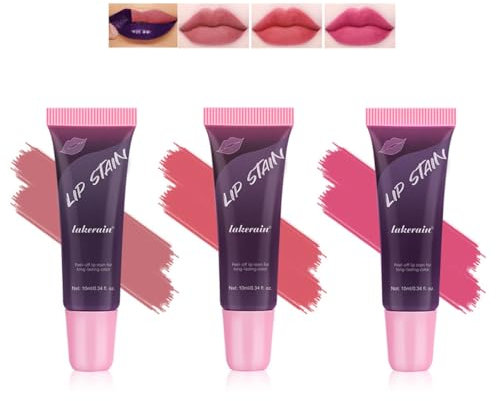 Baorder 3 Farben Peel-Off Lip Stain Set, Langlebiger Lippenfleck Peel Off, Hochpigmentierter Peel Off Lipgloss, Wasserdichter nicht klebriger matter Nude Peel Off Lippenstift, Peel Off Lip Liner Set