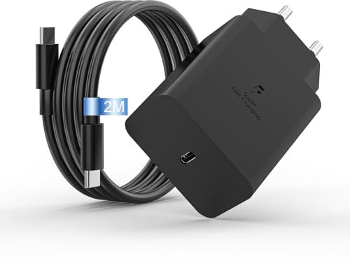 45W Caricatore USB C con 2M Cavo Type C,USB C Caricabatterie per Samsung Galaxy S24/S23/S22/S21 Ultra/S20/S20+/S10/S9/Note 20/10/A55 5G/A54/A34/A53/A35/A33/A23,Alimentatore Caricabatte (Nero)