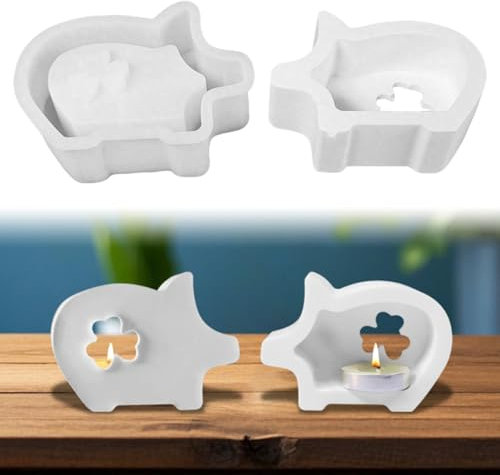 Silikonform Schwein,Silikonformen Gießformen Schwein,3D Kleeblatt Silikonform Schweinchen Gipsformen zum Gießen Frühling Gießformen Silikon Schwein (#8)