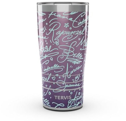 Tervis Traveler Disney - Princess Signatures Triple Walled Insulated Tumbler Travel Cup Keeps Drinks Cold & Hot, 20oz, Stainless Steel