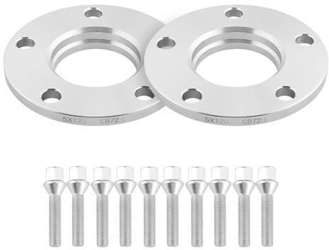 ISINEVER Spurverbreiterung 5x120 20mm 2x10mm 72,6 Kompatibel mit BMW E36 E46 E90 E91 mit 10 Stück Radschrauben M12x1,5x50mm Spurplatten Distanzscheibe Silver