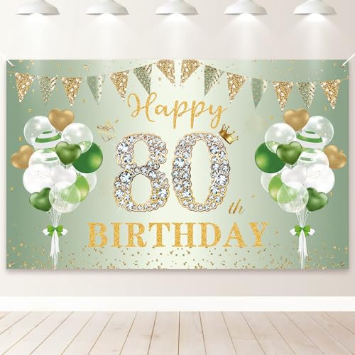 PartyYaa 80. Geburtstag Banner Deko, Extra Großes 80. Geburtstagsbanner, Happy Birthday Banner Hintergrund Fotoautomaten Schild Poster Party Deko für Männer und Frauen (180 x 110cm)