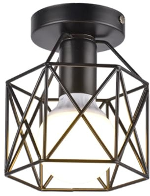Mkichi Deckenleuchte Schwarz,Vintage Metallkäfig Deckenleuchte Lampenschirm E27 Pendelleuchte Industrial Lampe Deckenlampe für Wohnzimmer Schlafzimmer Flur Küche Büro (Schwarz)