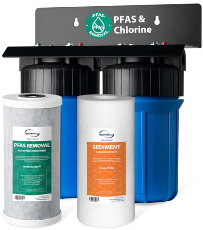 iSpring WGB21B-PF Wasserfiltersystem SGS-getestet, 2-Stufen-Filtration | reduziert Sediment, Chlor, Chemikalien, Geschmack und Geruch, um bis zu 99% PFAS zu entfernen, 1 Inlet/Outlet
