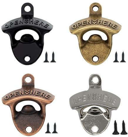 4 Pcs Wall Mounted Bottle Opener, Cast Iron Bottles Walls Mounted, Wall Bottle Opener, Outdoor Kitchen Accessories, Multiple Color Options,Suitable for Family Garden, Ktv, Bar, Restaurant Use