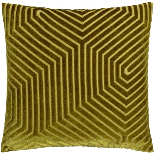 Paoletti Evoke Velvet Cushion Cover – Luxurious Chevron Pattern Decorative Square Cushion Case (Olive - 45x45cm)